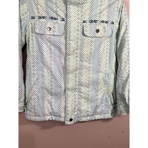 Burton Girls Striped Star Print Hooded Snowboard Ski Jacket L Green Fleece Lined - Picture 2 of 15